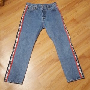 Levis 501 premium button fly logo strip jeans dolls kill